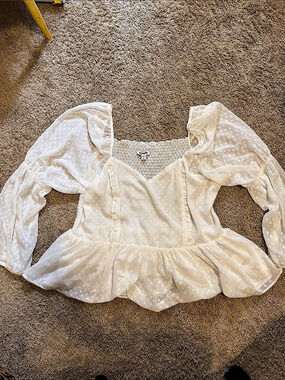 Express White Swiss Dot Blouse